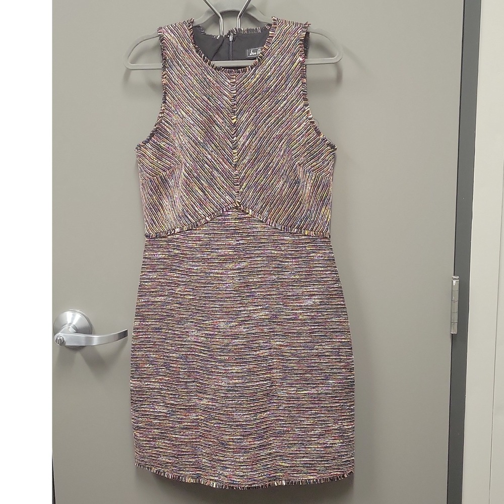 Sam Edelman Rainbow Tweed Fringe Sheath Dress 78F439 Multi Color Size 10 NEW